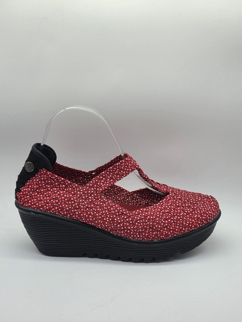 Bernie Mev Red Polka Dot Woven Wedge Mary Janes - Size 40 / US 9.5
